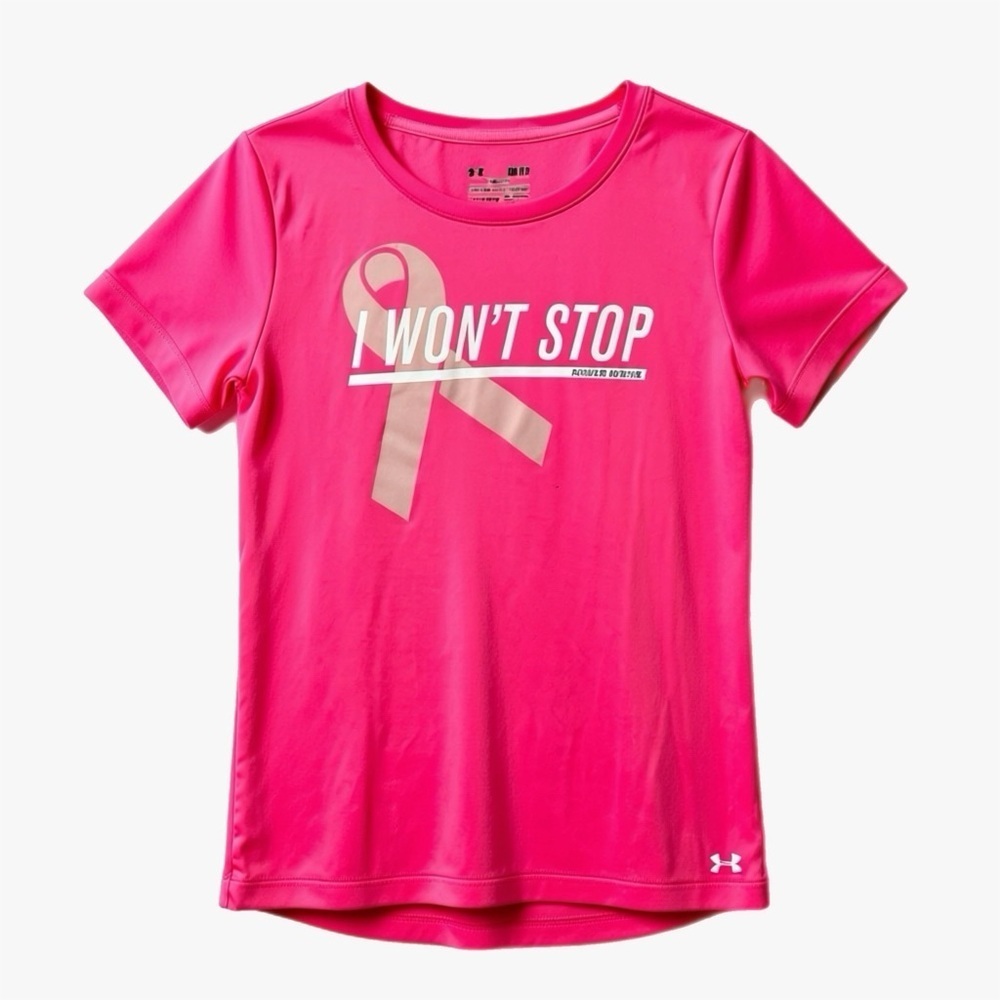 Under Armour Hot Pink Breast Cancer Awareness Semi Fitted Heat Gear T Shirt Sz S
